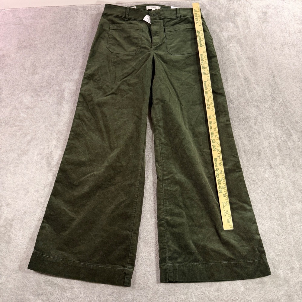 LOFT Palmer Wide Leg Pants Womens 10 Green High Rise Corduroy New - Picture 2 of 12